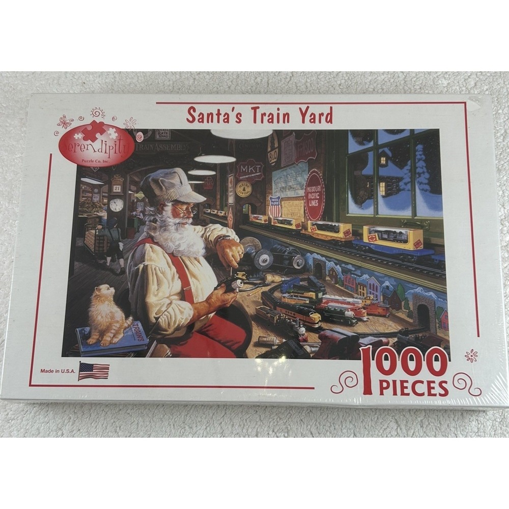 NOS Serendipity Puzzle Co. Inc. 1000-piece "Santa's Train Yard" USA 2003 Sealed